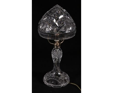 Cut crystal table lamp and shade with heavy-cut decoration, 45cm tall