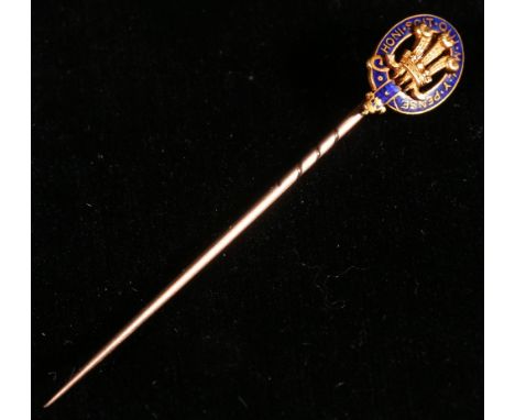 Gold metal and enamelled tie pin bearing the Prince of Wales crest, with letter detailing Provenance CONDITION REPORT: Proven
