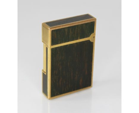An St Dupont Laque de Chine gold plated pocket lighter, of rectangular form with wood effect lacquer, 56mm x 37mm x 12mm 