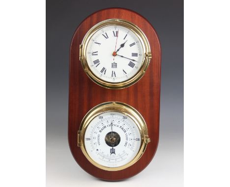 A Sewills of Liverpool brass cased ships wall clock with quartz movement, late 20th century, and conforming Sewills aneroid b