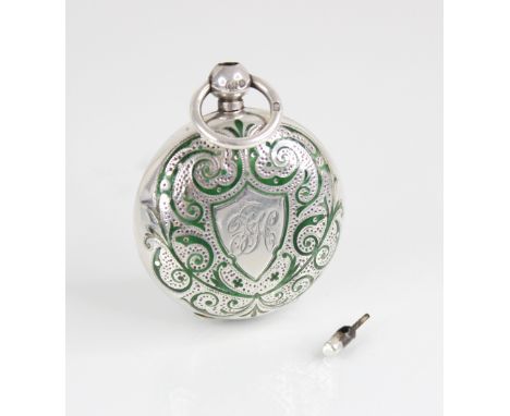 An Edwardian silver and enamel sovereign case by Alfred Wigley, Birmingham 1901, the round case measuring 35mm diameter, swir