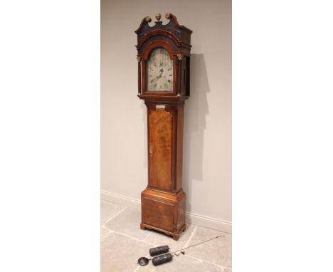 A George III mahogany cased eight day longcase clock, signed Joseph Barnet, Birmingham, the brass embellished swan neck pedim