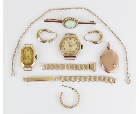 A selection of vintage jewellery and accessories, to include; a ladies continental 18ct gold cocktail watch, of rectangular f