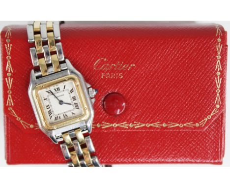 A ladies Cartier Panthere de Cartier bi-metal wristwatch, the square white dial with Roman numerals and inner seconds track, 