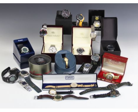 A collection of modern gentlemen's wristwatches, brands including Calvin Klein, Gianni Sabatini, Casio G-Shock, Citizen, Ever