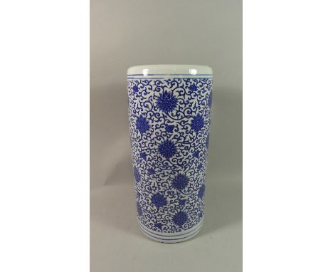 A Late 20th Century Chinese Blue and White Cylindrical Stick Stand, 48cm High 