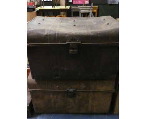 Two Vintage Metal Travelling Trunks 
