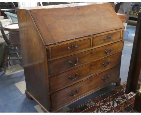 A 19th Century Mahogany Fall Front Bureau with Two Short and Three Long Drawers, Fitted Interior, Bracket Feet, 111cm Wide 