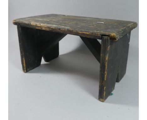 A Vintage Stained Pine Country Stool, 40cm Wide 