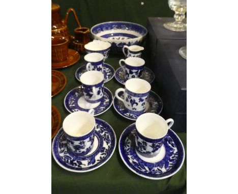 A Set of Six Blue and White Coffee Cans and Saucers Together with Matching Cream and Sugar Together with a Copeland Spode Wil