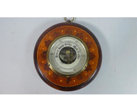 A Late 19th/Early 20th Century Inlaid Circular Wall Hanging Aneroid Barometer, 18.5cm Diameter 