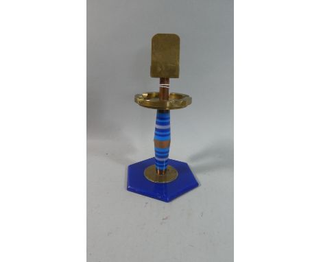 A Vintage Brass  Match Box Holder/Ashtray on Hexagonal Stand with Banded Turned Support, 20cm high 
