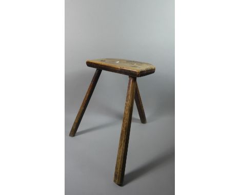 A 19th Century Elm Seated Three Legged Country Stool 