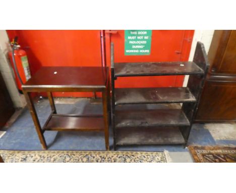 A Vintage Four Shelf Open Bookcase and a Oak Occasional Table 