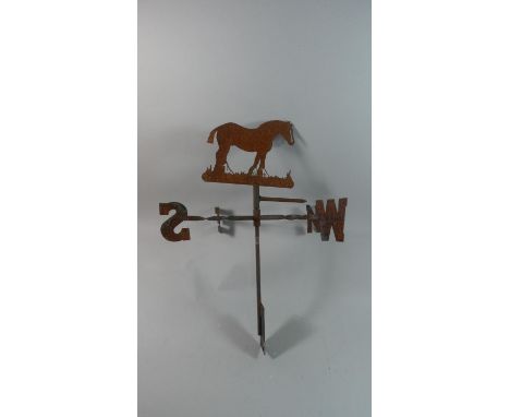 A Vintage Fret Cut Iron Weather Vane with Heavy Horse Mount, 68cm High 