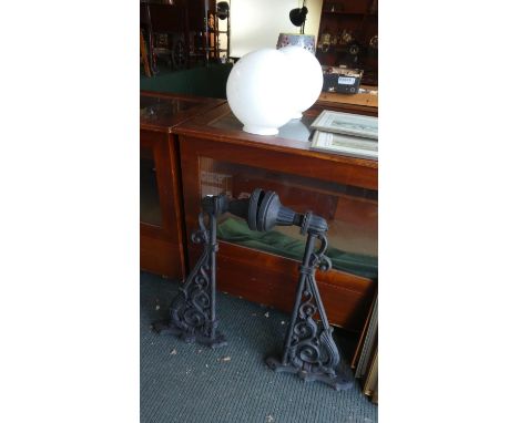 A Pair of Reproduction Cast Iron Wall Mounting Outside Lights with Opaque Glass Shades, Each Bracket 78cm Long 