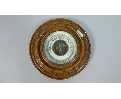 An Edwardian Mahogany Framed Circular Aneroid Barometer with Carved Border, 70.5cm Diameter 