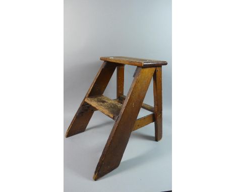 A Vintage Pine Two Step Library Ladder, 46cm High 