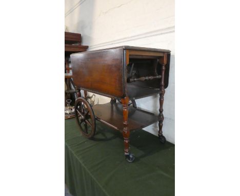 A Mid 20th Century Mahogany Drop Leaf Drinks Trolley with Stretcher Shelf and Folding Handle, 70cm Long 