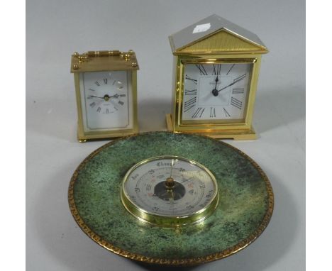 A Late 20th Century Barometer, Quartz Carriage Clock and Mantle Clock 