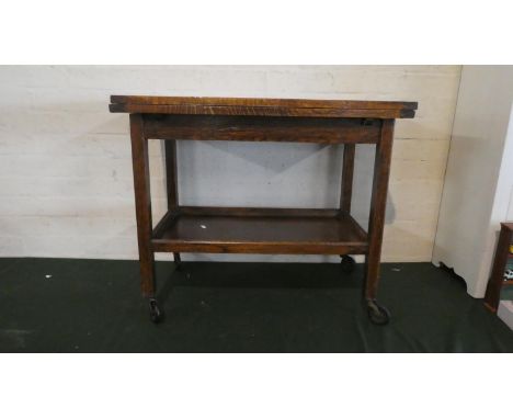 An Edwardian Oak Drawer Leaf Trolley with Stretcher Shelf, 32cm Long 