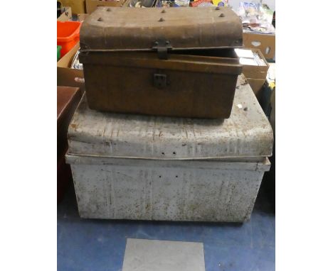 Two Vintage Metal Traveling Trunks 