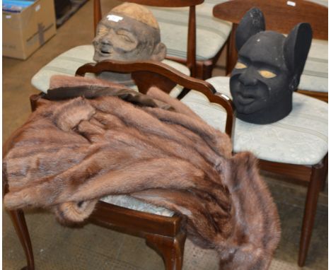 FUR COAT, 2 NOVELTY BUST DISPLAYS &amp; PADDED STOOL    