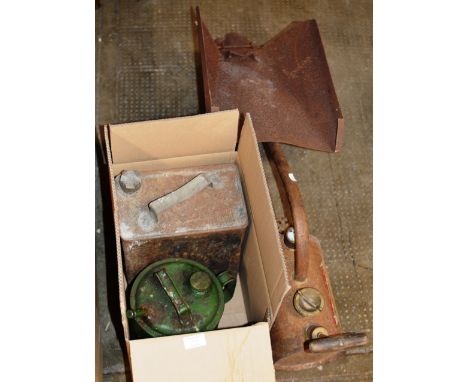 2 OLD FUEL / OIL CANS &amp; OLD BURNER LAMP    