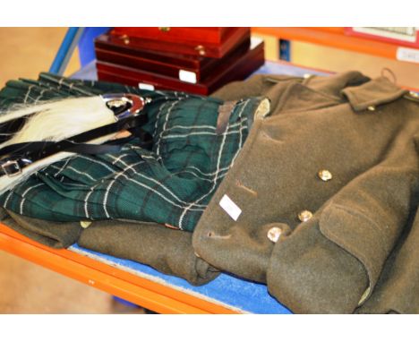 VINTAGE ARMY TRENCH COAT, KILT &amp; SPORRAN WITH GLASGOW MOTIF    