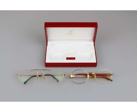 Cartier Giverny Vintage Brillengestell, Größe: 53-22-135b, Frankreich, wohl 1990er Jahre, goldfarben und Holz, ohne Gläser, o