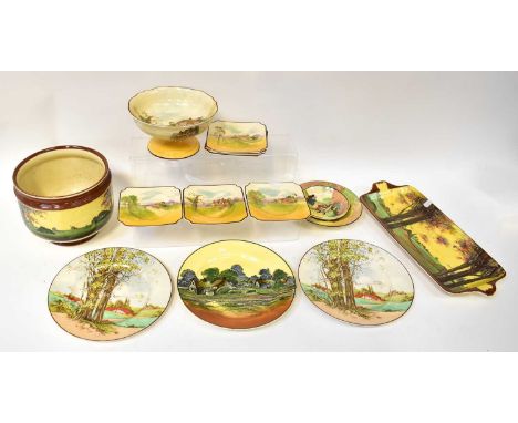 ROYAL DOULTON; a quantity of series ware china to include a planter, footed bowl 'English Cottages', a rectangular sandwich p