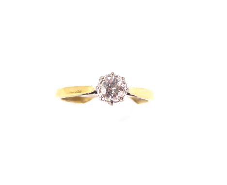 An 18ct yellow gold diamond solitaire ring, the prong set brilliant cut diamond approx. 0.3ct, size N, approx. 2.2g.