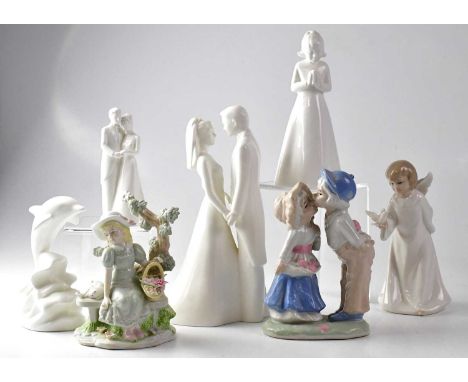 COALPORT; four 'Moments' figures comprising 'With this Ring', 'Amen', 'Our Special Day' and 'Free Spirit', together with a Le