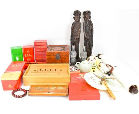 Various modern Oriental items, mostly Chinese, to include two hand painted scrolls, a resin figure, small ceremonial teapot a