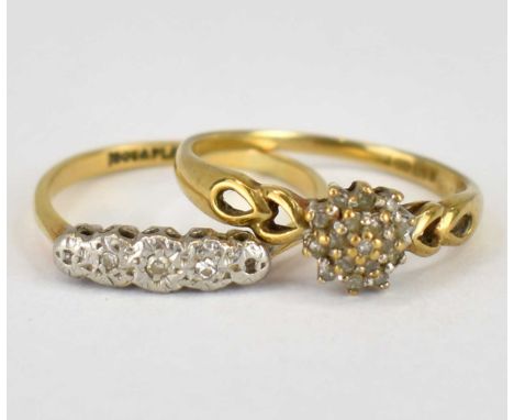 An 18ct gold ring set with five tiny illusion set diamonds, approx. 2.2g and a 9ct gold ring set with tiny diamond cluster wi