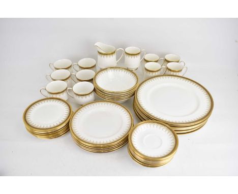 PARAGON; an 'Athena' forty-eight piece part tea and dinner set, white with gilt border, comprising eight dinner plates, diame