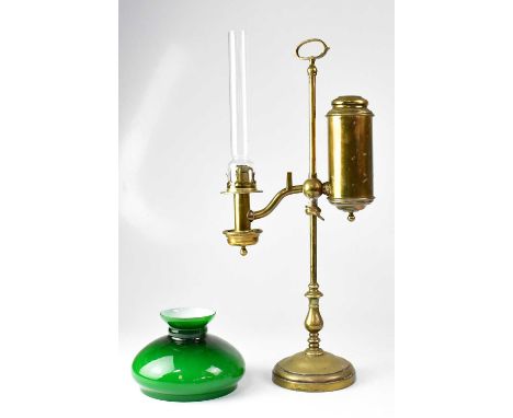 MILLER &amp; SONS, 179 PICCADILLY; a 19th century brass adjustable reading lamp with green glass shade, inscribed with the ma