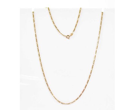 A 9ct gold figaro link dainty necklace united with a ring clasp, length 44cm, approx. 2.6g.