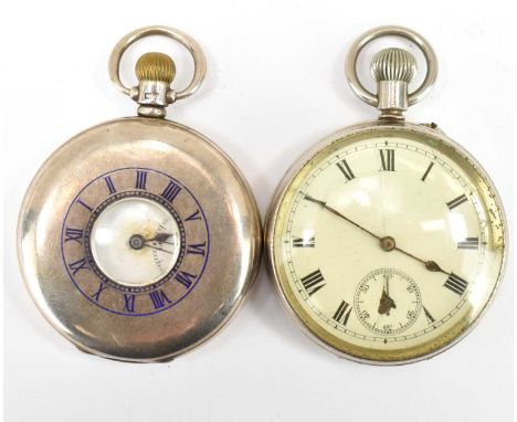 A hallmarked silver demi-hunter pocket watch, the white enamelled dial set with Roman numerals, subsidiary seconds dial and o