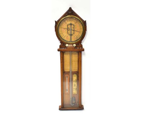 X A late 19th century Royal Polytechnic oak cased barometer by Joseph Davis & Co, 'Sole Manufacturers Fitzroy Works, Kensingt