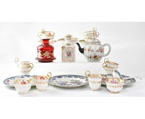A quantity of English, Continental and Oriental ceramics to include a 19th century hand painted and gilt-heightened part tea 