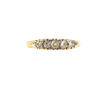 An 18ct gold ring set with five graduated diamonds, size L, approx. 2.5g.