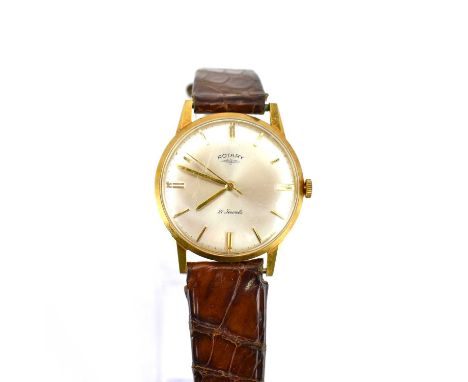 ROTARY; a gentlemen's 18ct gold cased wristwatch, the silvered dial set with raised baton numerals, 21 jewel crown wind movem