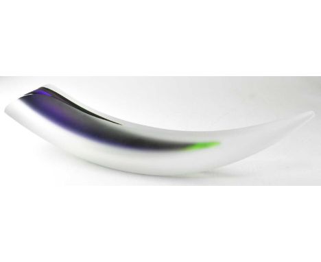 GORAN WARFF FOR KOSTA BODA; a glass horn sculpture in black and green, limited edition, signed, length 55cm.Condition Report: