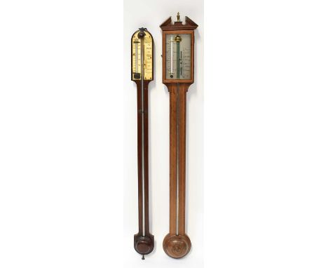 X MEYER & CO; a 19th century mahogany stick barometer with ivory dial, inscribed with the maker's details, height 91cm, and a