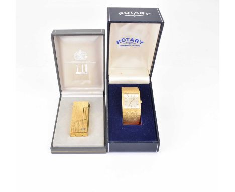 ROTARY; a gentlemen's 1970s vintage gold plated wristwatch, the square silvered dial with raised gold batons, on a gold plate