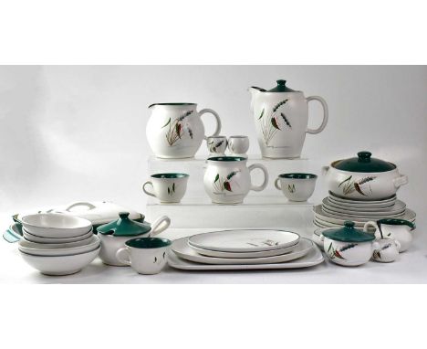 DENBY; a 'Green Wheat' pattern part dinner and tea service, comprising plates, dishes, cups saucers, tureens, covered dishes,