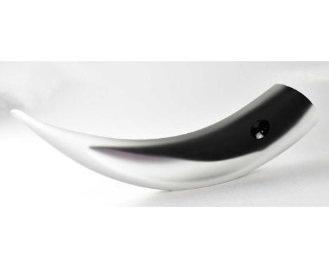 GORAN WARFF FOR KOSTA BODA; a glass horn sculpture in black and clear/opaque glass with wave motifs, signed and numbered, len