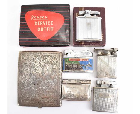 Four vintage pocket lighters to include Ronson 'Whirlwind' NoW.213, with chromium engine turned body, a Pyramid, a Cadet and 