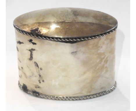 A Victorian silver oval tea caddy with gadroon borders, plain form, Birmingham 1896, 7oz approx., 11cm long 